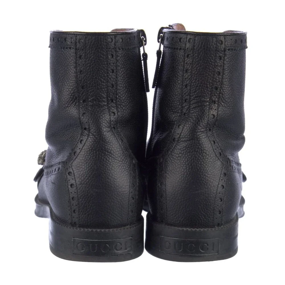 Authentic Gucci Men's Dionysus Horsebit Leather Lace-Up Brogue Combat Boots 7.5